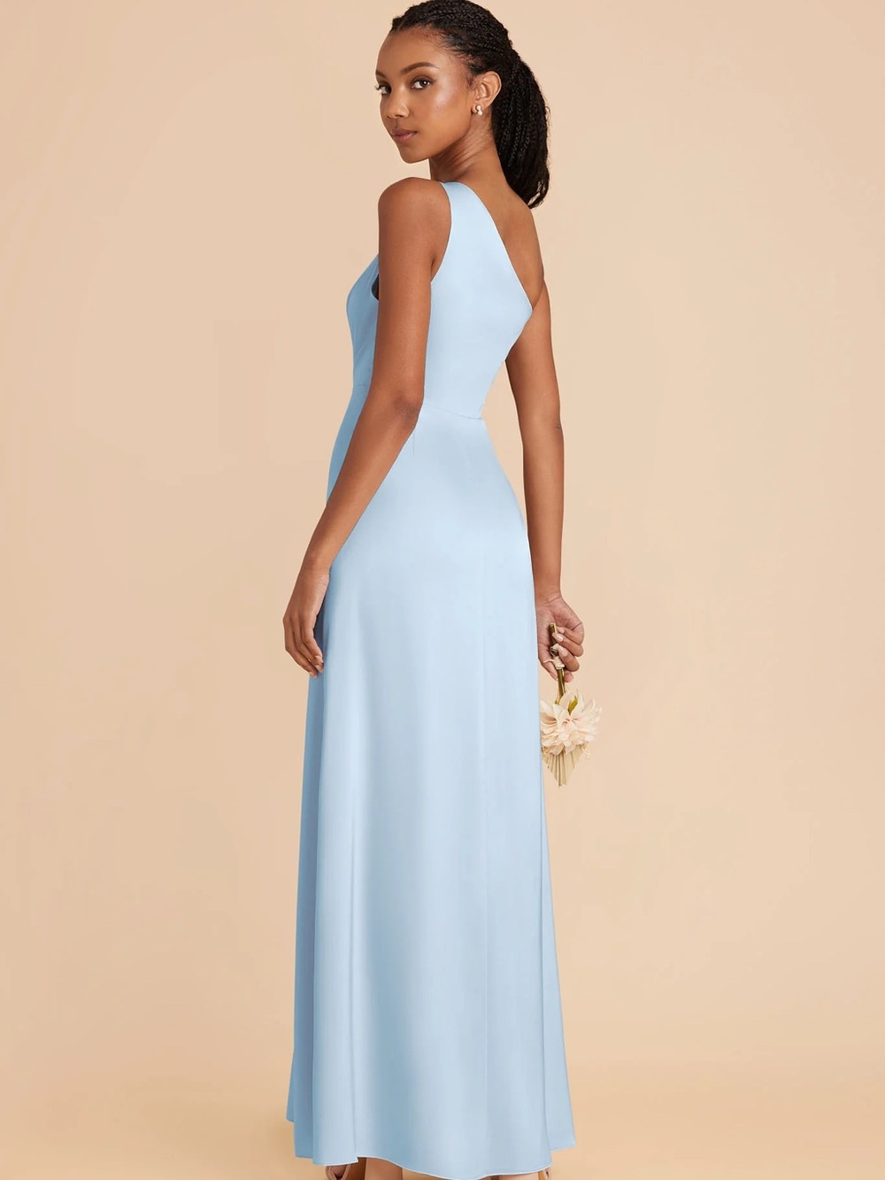Birdy Grey Kira Matte Satin Sky Blue One-Shoulder Bridesmaid Dress